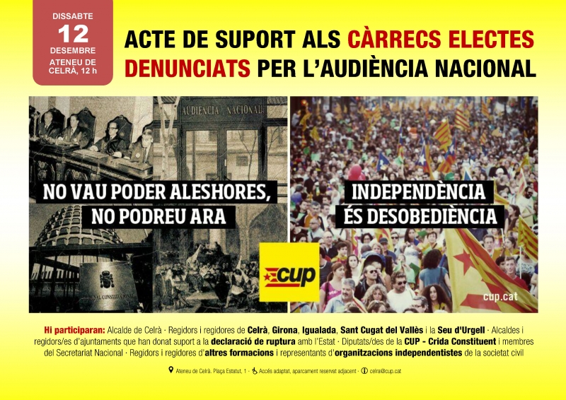 Cartell de l'acte de suport als càrrecs electes denunciats per l'Audiència Nacional